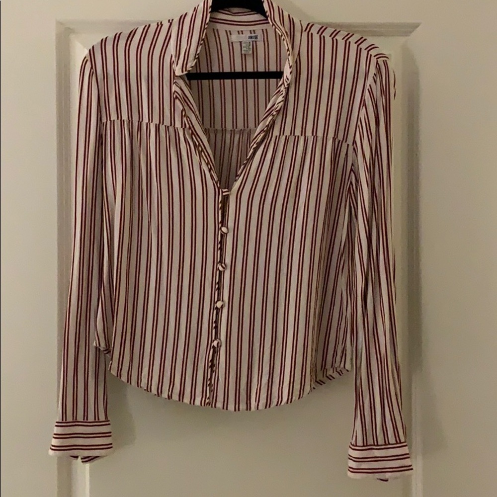 Amuse Society Red Striped Deep V Blouse